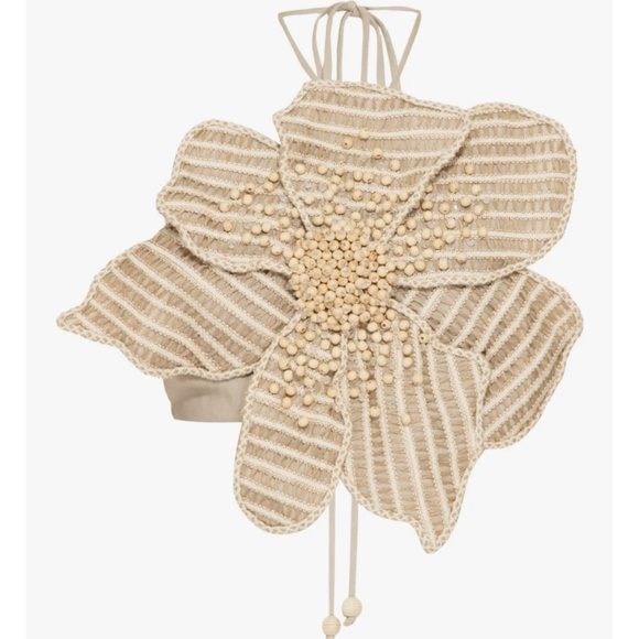 New PatBO Candy Flower Top Candy Linen Hand-Beaded Flower Top - Picture 2 of 4